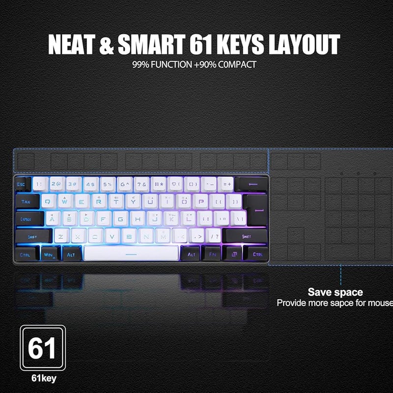 ZJchao Mini 61 مفتاح لوحة مفاتيح ألعاب ميكانيكية الشعور RGB أبيض نوع C سلكي - Image 5