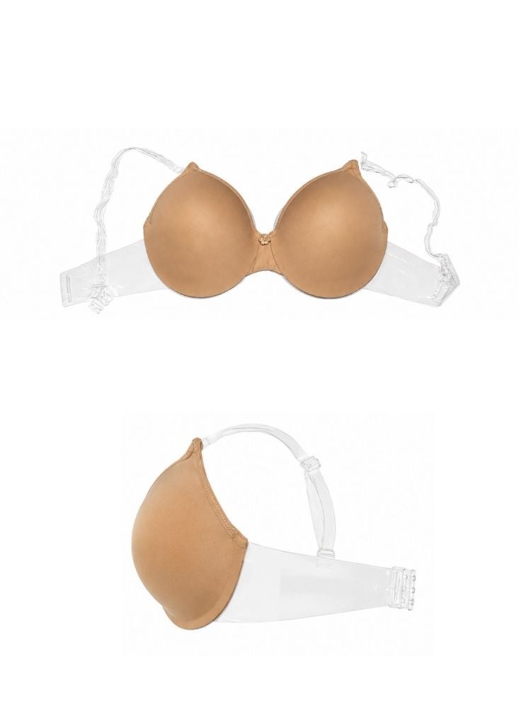 Premium Pack of 2 Transparent Back Push Up Bras Nude & White - Image 5