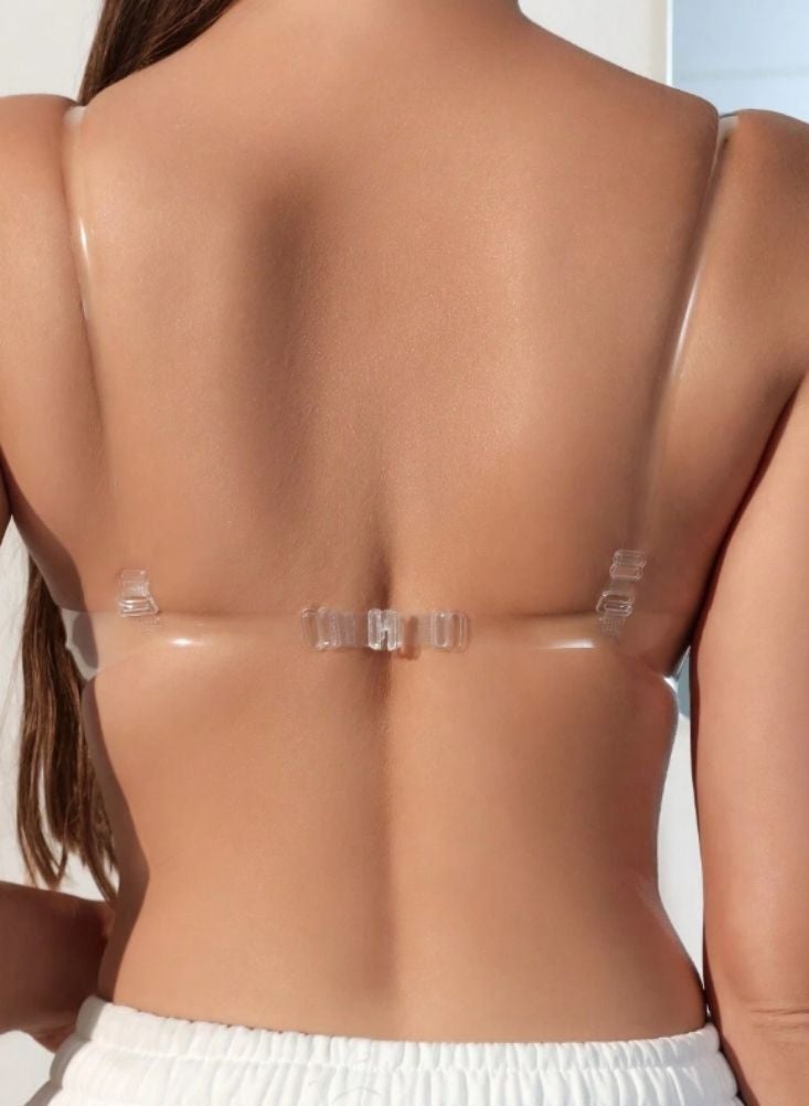 Premium Pack of 2 Transparent Back Push Up Bras Nude & White - Image 2