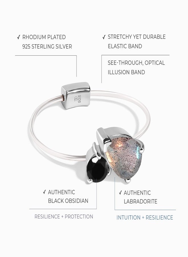 Moon Magic | Amethyst, Citrine, Quartz, Ruby, Obsidian, Labradorite Floating Gem Toi Et Moi Rings for women with Stretchy Invisible Band/ 925 Sterling Silver | 18K Rose & Yellow Gold Birthstone Rings - Image 3