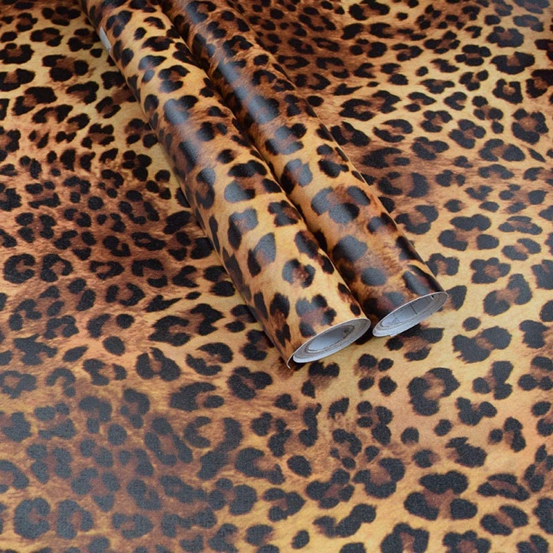 GLOW4U Self Adhesive Vinyl Leopard Print Shelf Liner Contact Paper for Walls Cabinets Dresser Drawer Furniture Table Desk Decal 17.7X117 Inches - Image 2