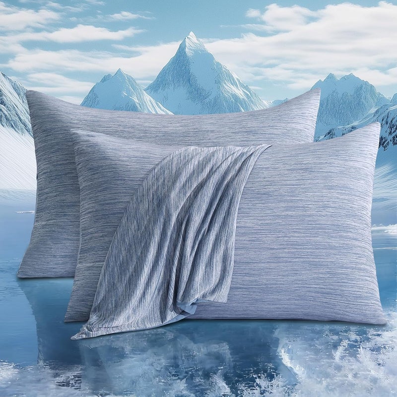 LUXEAR 2 Pack Cooling Pillow Cases for Hot Sleepers, Arc-Chill Q-Max > 0.5, Hair & Skin Friendly, Double-Sided, Machine Washable, Hidden Zipper, Gift for Women & Men, 20x26, Blue - Image 1