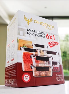 Phoenix Acrylic Refrigerator Food Container Food box Set of 6 Pieces with Airtight Lock - Clear Silicone Sides 6 * 1  - Image 1