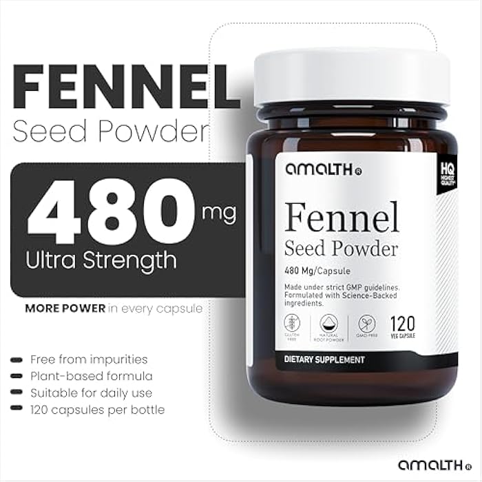 AMALTH Fennel Seed Capsules 480 mg | Foeniculum Vulgare Supplement | Herbal Plant Based Formula | Natural Seed Powder Capsules | Non-GMO, Gluten-Free | 120 Veg Capsules - Image 3