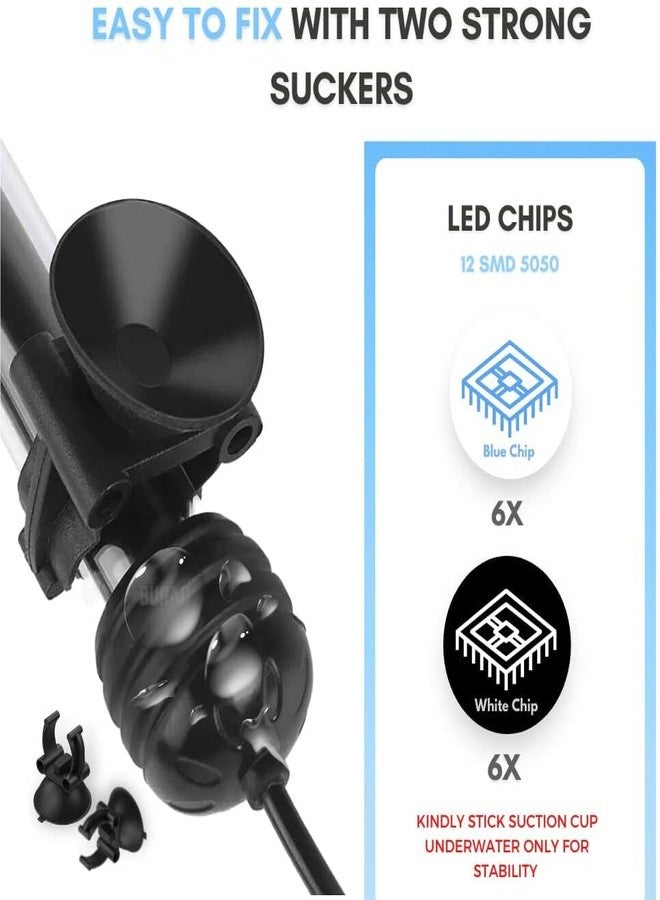 مصباح LED غاطس أبيض وأزرق من KickAt لأحواض السمك الصغيرة (حتى 1.5 قدم) | مصباح مقاوم للماء لأحواض السمك مزود بأكواب شفط | إضاءة تحت الماء موفرة للطاقة وساطعة - Image 4