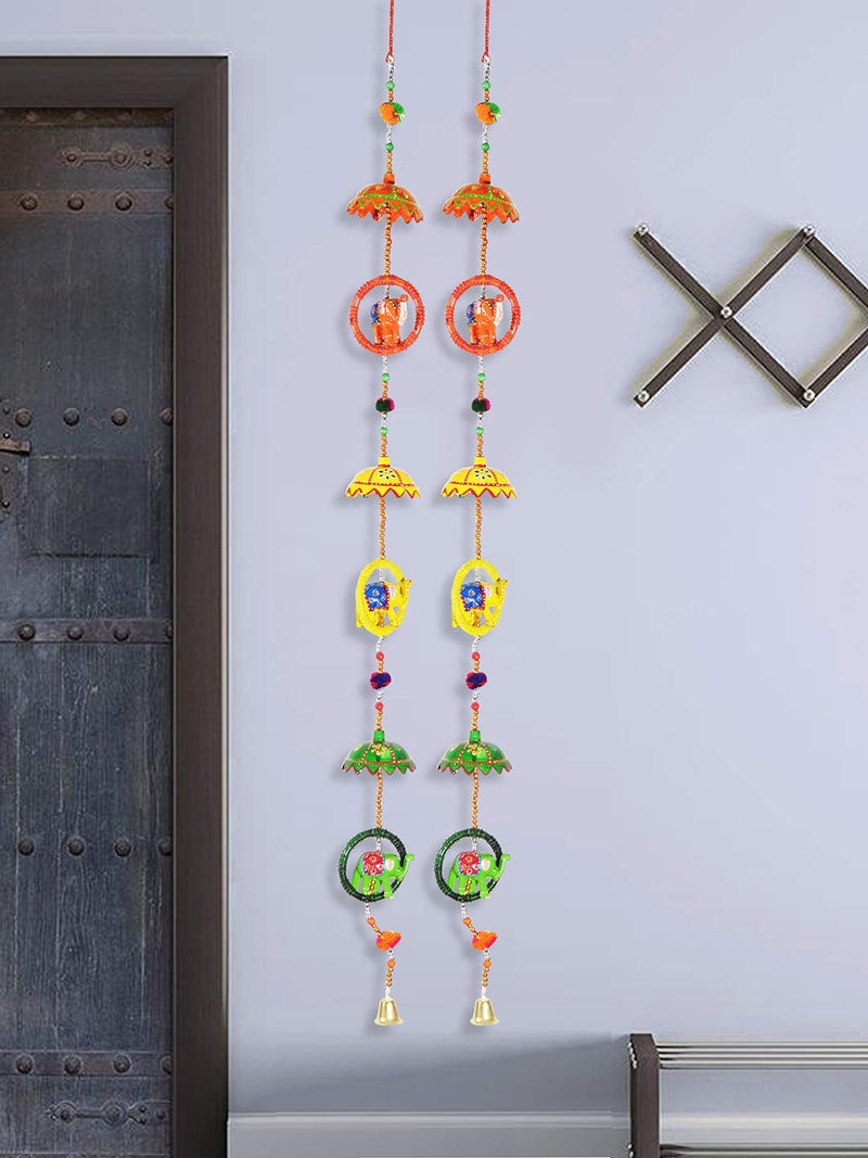 DreamKraft 'Rajasthani' Elephant Ring with Umbrella Door Hangings Wall Art for Main Door/Living Room Home Decor(107 Cm, Set of 2, Multicolor) - Image 1