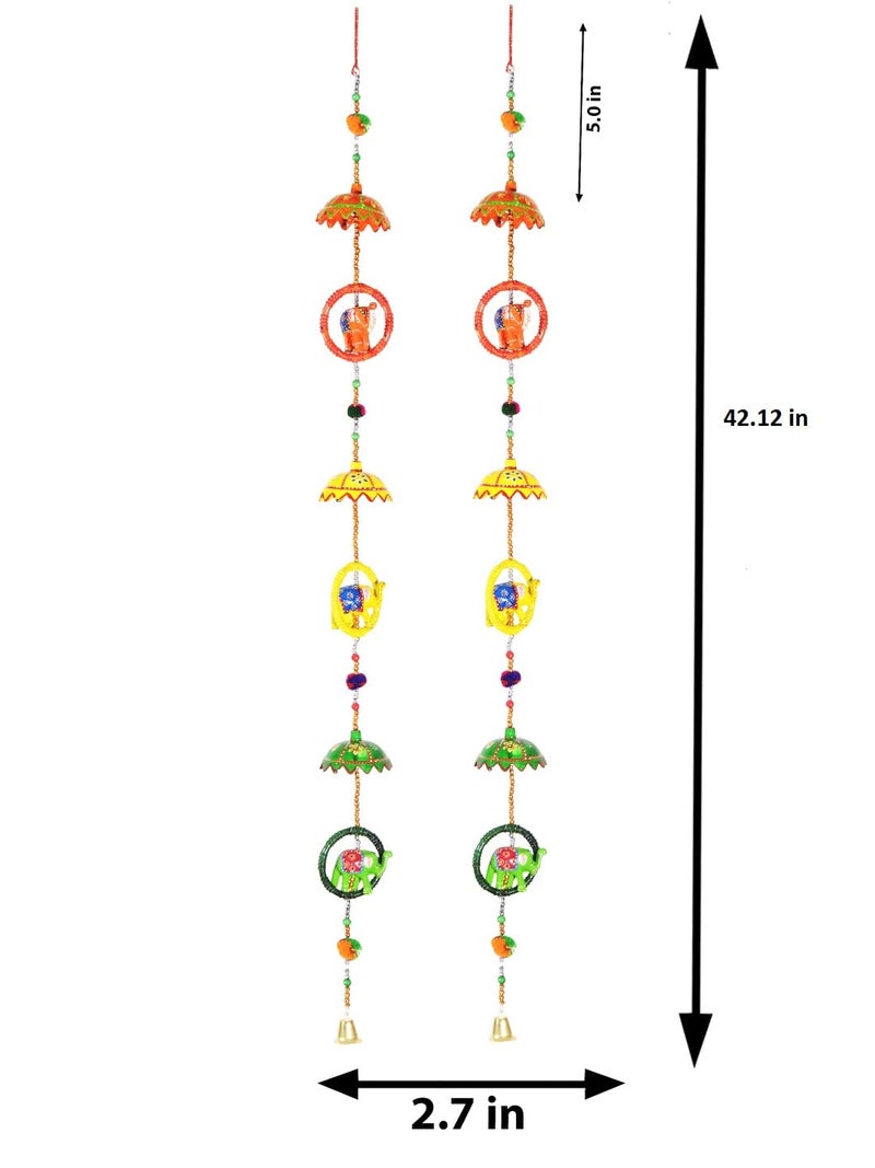 DreamKraft 'Rajasthani' Elephant Ring with Umbrella Door Hangings Wall Art for Main Door/Living Room Home Decor(107 Cm, Set of 2, Multicolor) - Image 5