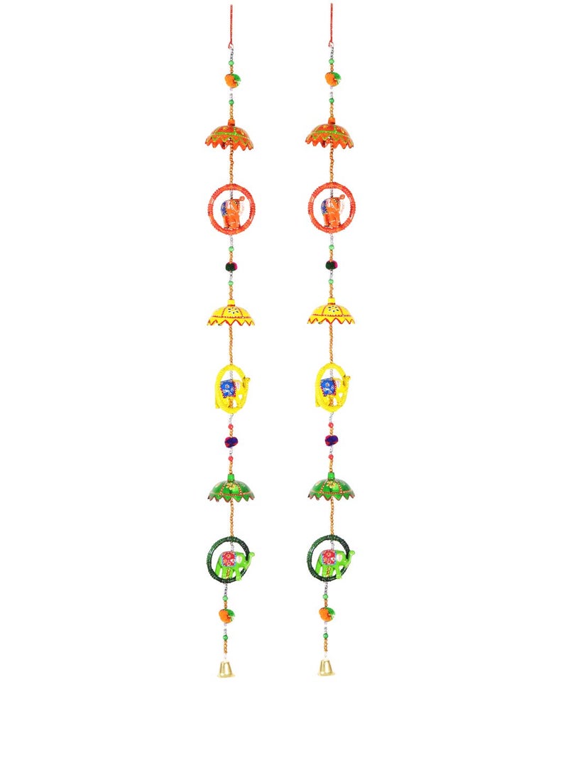 DreamKraft 'Rajasthani' Elephant Ring with Umbrella Door Hangings Wall Art for Main Door/Living Room Home Decor(107 Cm, Set of 2, Multicolor) - Image 4