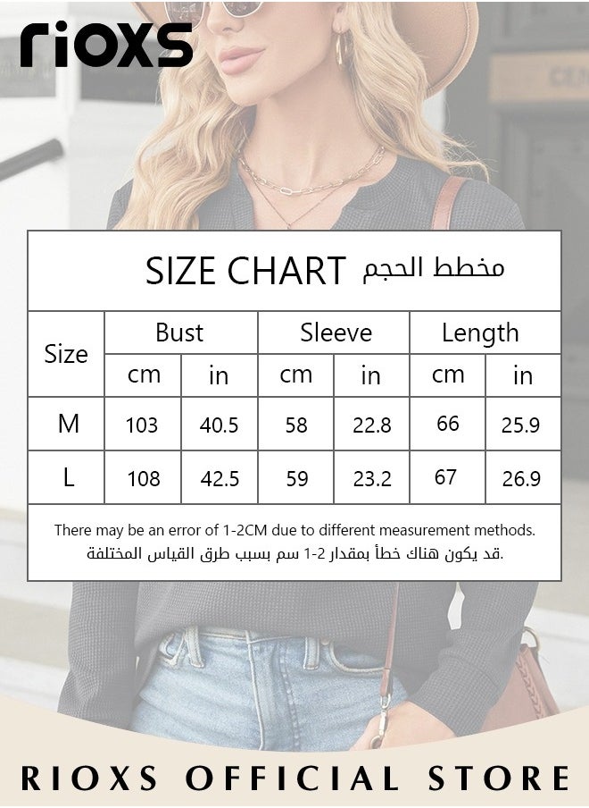RIOXS V-neck Button Long Sleeve Tops For Women,Solid Color Loose Pullover Shirt,Women's Soft Comfortable Tops,Basic Pullover Shirt For Office Work Daily Wear,Spring Fall Or Winter Blouses Top  - Image 3