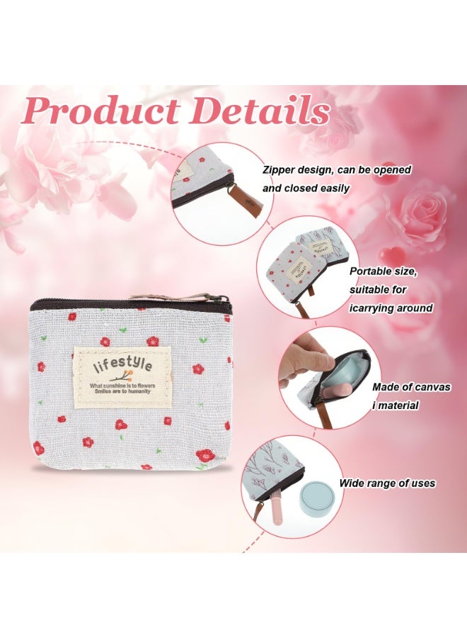 4Pcs Floral Linen Mini Zipper Makeup Pouch, Portable Small Cosmetic Coin Bag Travel Toiletry Storage Organizer for Women Girls - Image 3