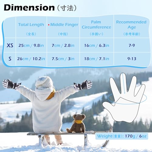 TRIWONDER Kids Winter Snow Ski Gloves Waterproof Touch Screen Cold Weather Gloves Boys Girls Snowboarding Skiing Sport Mittens (Blue, XS (7-9 Years Old)) - Image 2