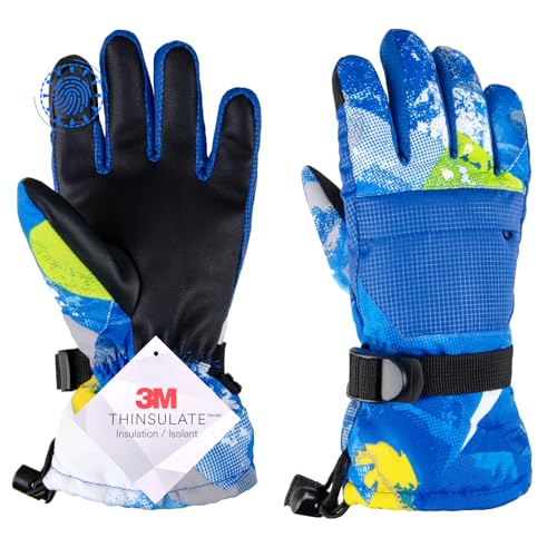 TRIWONDER Kids Winter Snow Ski Gloves Waterproof Touch Screen Cold Weather Gloves Boys Girls Snowboarding Skiing Sport Mittens (Blue, XS (7-9 Years Old)) - Image 1
