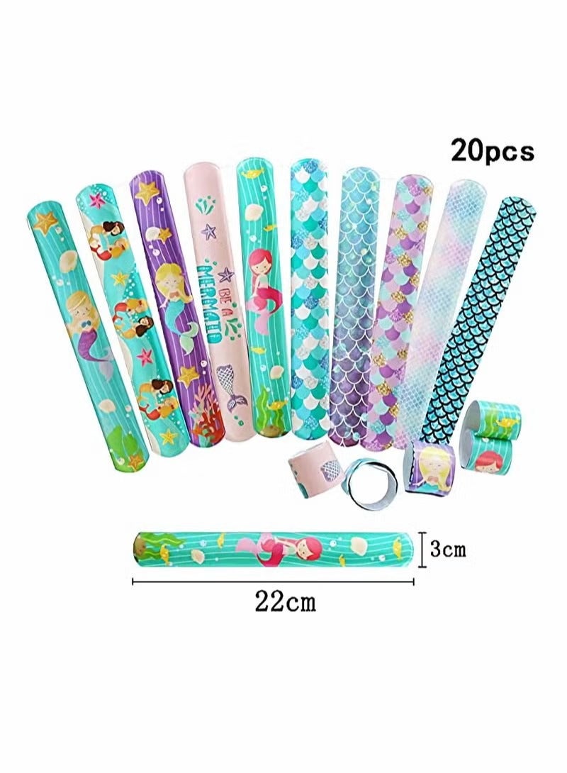 Little Mermaid Theme Party Slap Bracelets, 20 Pack Mermaid Birthday Decorations Princess Girls Party Gifts Kids Birthday Gifts for Teens Kids  - Image 5