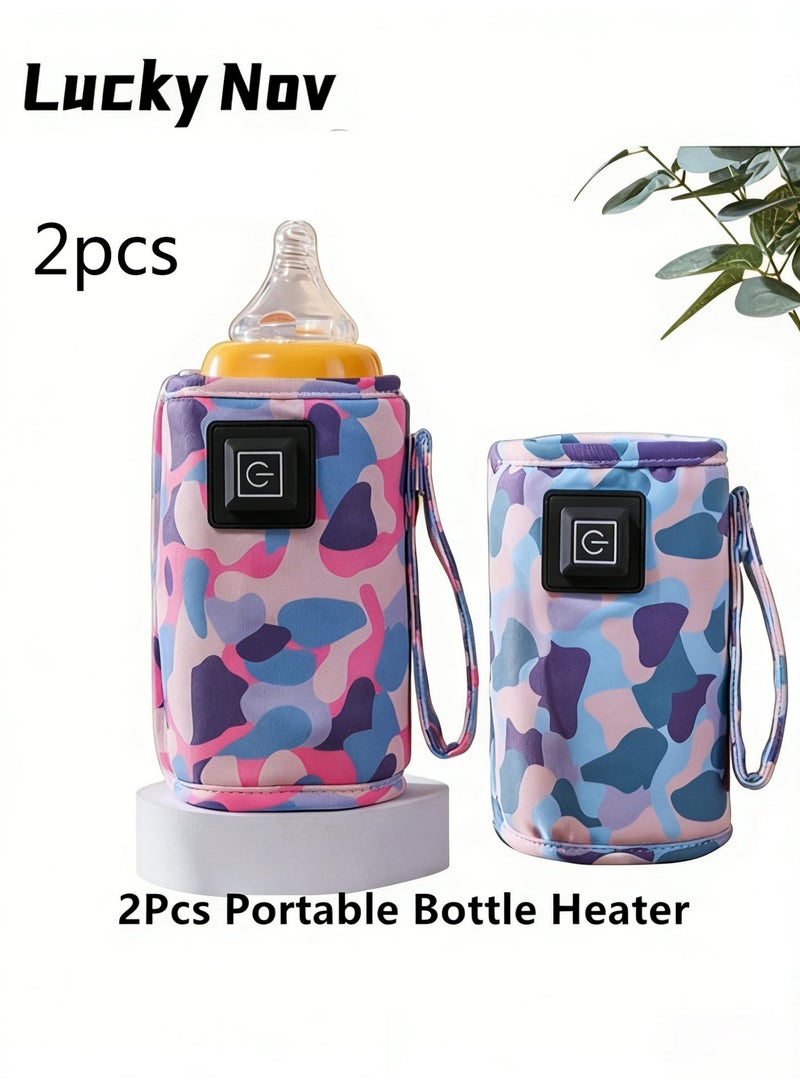 لاكي نوف قطعتان من جهاز تسخين زجاجات الحليب المحمول للسيارة والسفر، يعمل عن طريق شحن USB، بثلاث درجات حرارة مناسبة للرضاعة الطبيعية. - Image 1
