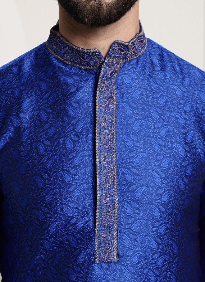 Sojanya Silk Blend Blue Kurta With Churidar For Men - Image 2