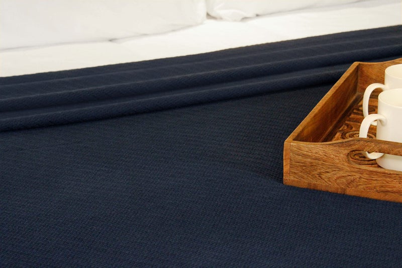 COTTON CRAFT Soft Cotton Thermal Blanket - Plush Herringbone Twill - All Season Luxurious Breathable Skin Friendly Lightweight Cooling Throw Blanket - Sofa Couch Travel Camping Dorm - Full Queen Navy - Image 5