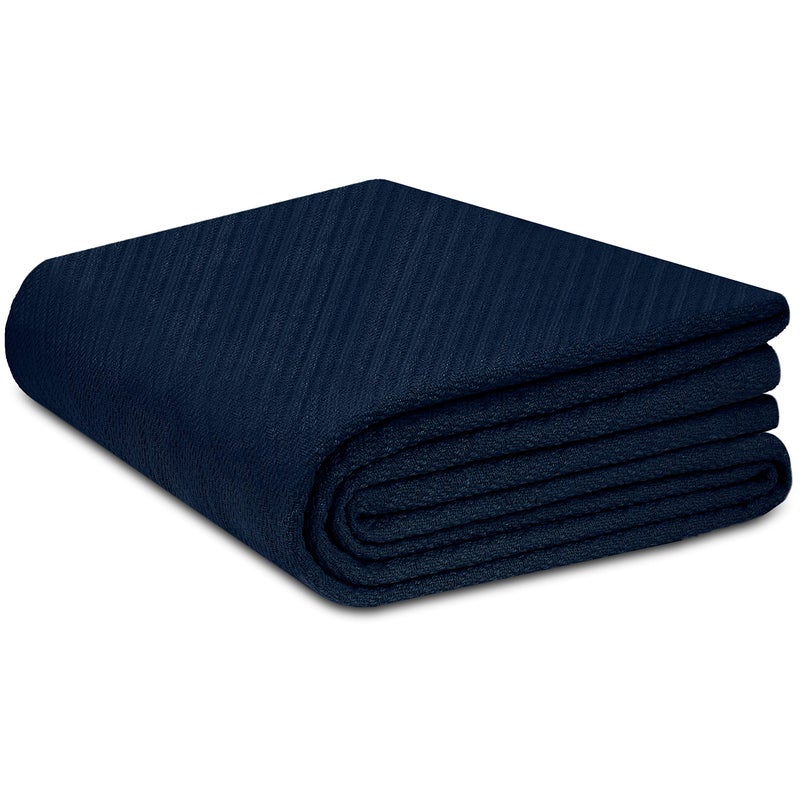 COTTON CRAFT Soft Cotton Thermal Blanket - Plush Herringbone Twill - All Season Luxurious Breathable Skin Friendly Lightweight Cooling Throw Blanket - Sofa Couch Travel Camping Dorm - Full Queen Navy - Image 1
