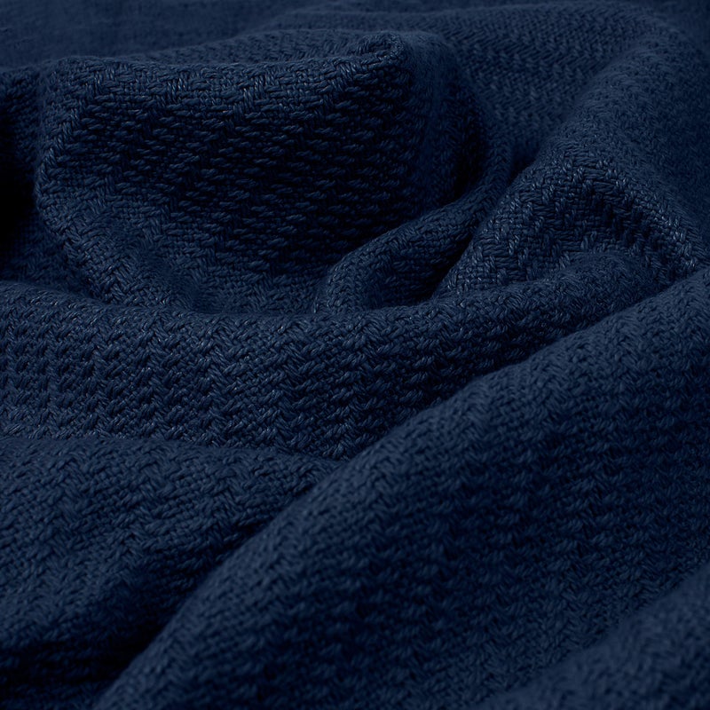 COTTON CRAFT Soft Cotton Thermal Blanket - Plush Herringbone Twill - All Season Luxurious Breathable Skin Friendly Lightweight Cooling Throw Blanket - Sofa Couch Travel Camping Dorm - Full Queen Navy - Image 2