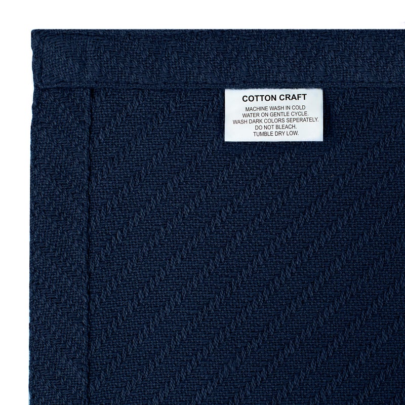 COTTON CRAFT Soft Cotton Thermal Blanket - Plush Herringbone Twill - All Season Luxurious Breathable Skin Friendly Lightweight Cooling Throw Blanket - Sofa Couch Travel Camping Dorm - Full Queen Navy - Image 3