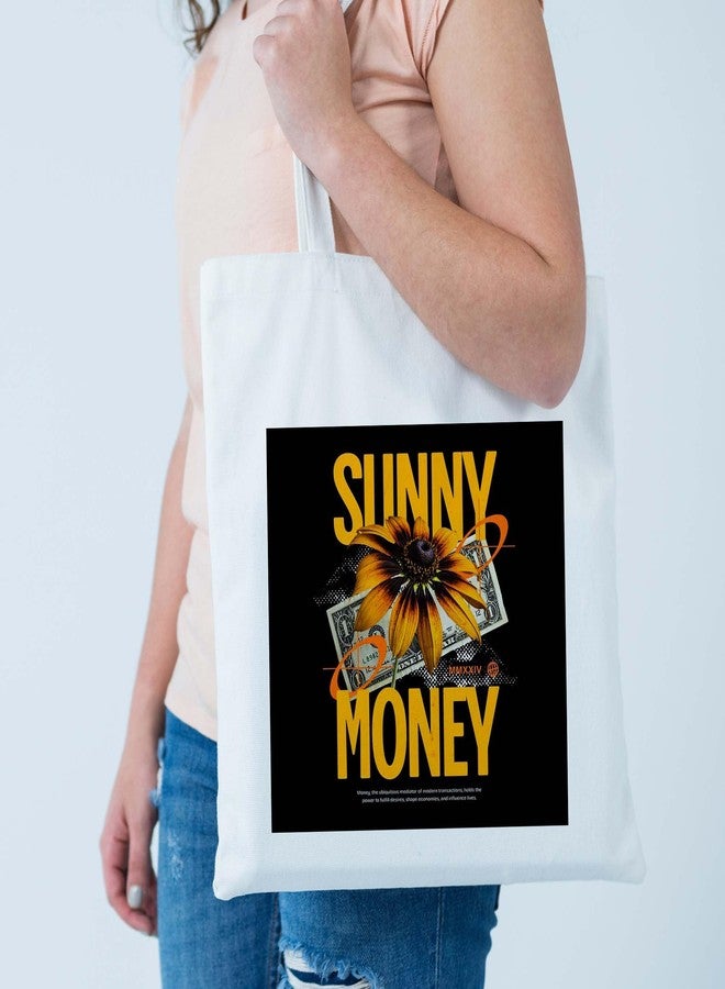 ARTBUG Tote Bag for Women, Aesthetic, Stylish, Ecofriendly, For College Girls, Office, Beach and Outings -Sunny Money Sunflower Printed Canvas D - 283 - Image 2