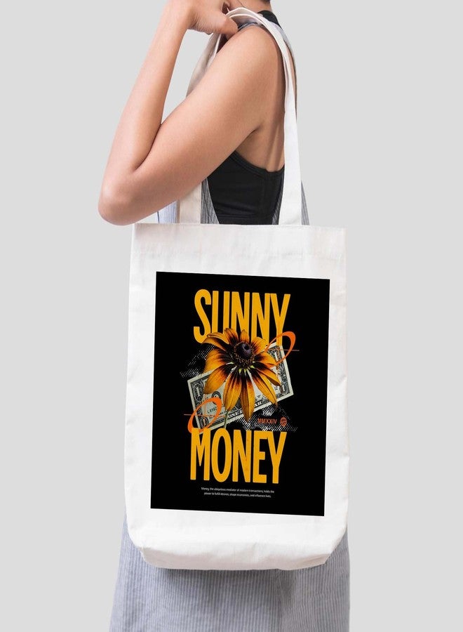 ARTBUG Tote Bag for Women, Aesthetic, Stylish, Ecofriendly, For College Girls, Office, Beach and Outings -Sunny Money Sunflower Printed Canvas D - 283 - Image 3