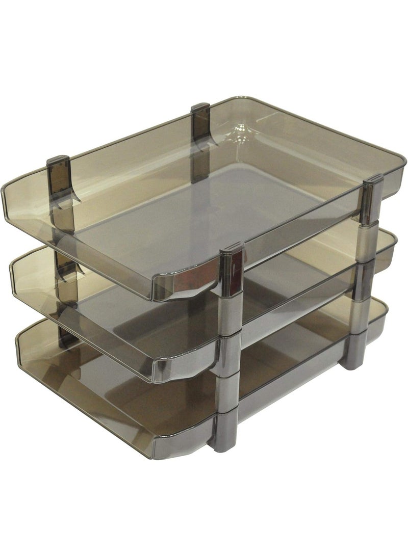 صدف مجموعة صواني ملفات قابلة للطي، 3 صواني، لون دخاني، مناسبة لمستندات A4 - Image 1