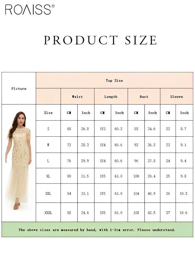 roaiss - Women's Sequin Embroidered Banquet Dress Mesh Lace Patchwork Slim Fitting Dress Fish Tail Dress Short Sleeved Round Neck  A-line   High-Rise Bridesmaid Dress  for Ladies Ramadan Eid al-Adha - Image 1