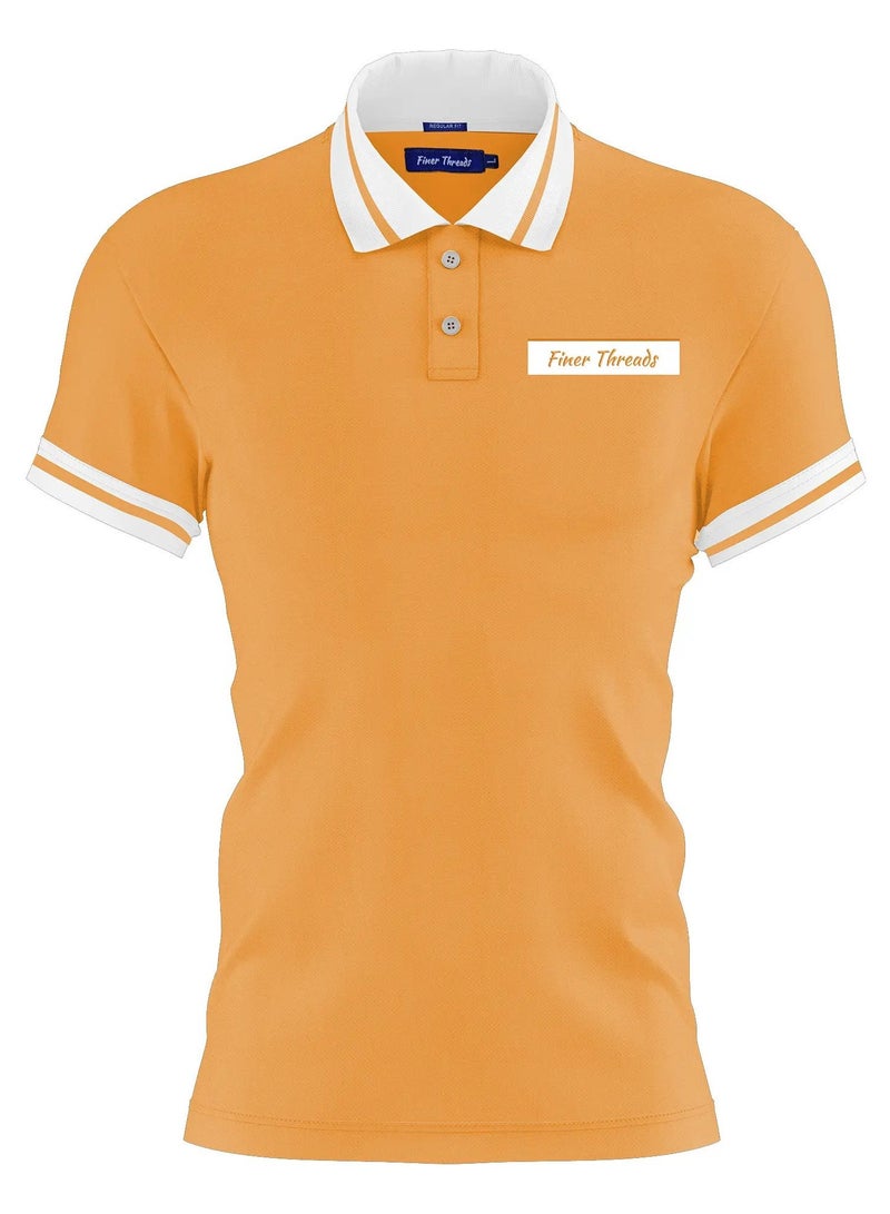 ECONO Finer Threads Mustard Men's Polo Shirt with Contrast Collar and Thin Stripes-Regular Fit  - Image 1