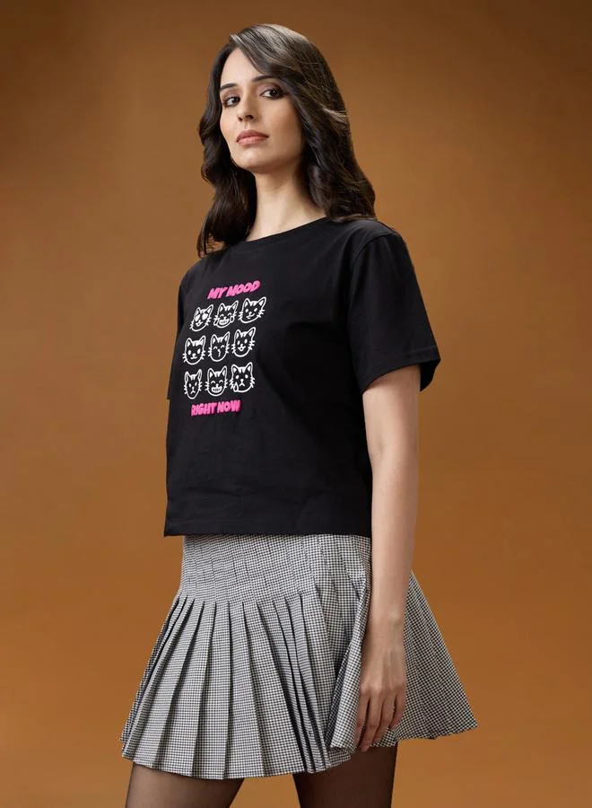 جلو باص بلوزة واسعة من القطن بطبعة جرافيك