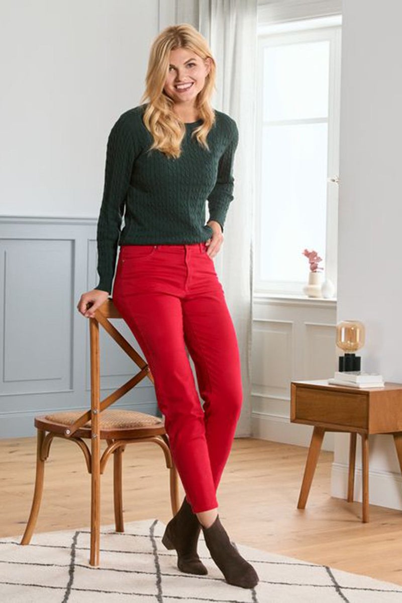 Tchibo Women Regular Fit Plain 4 Pockets Twill Trouser, Red - Image 1