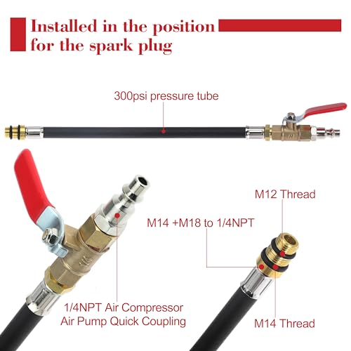 Seweder Engine Air Valve Holder Pressure Pipe with Ball Valve M12 M14 Thread to 1/4 NPT Cylinder Leakage Testing Assistant Tool for Ford for Mustang for LS1 for LS2 for LS3 4.8 5.3 6.0 Trucks - Image 4