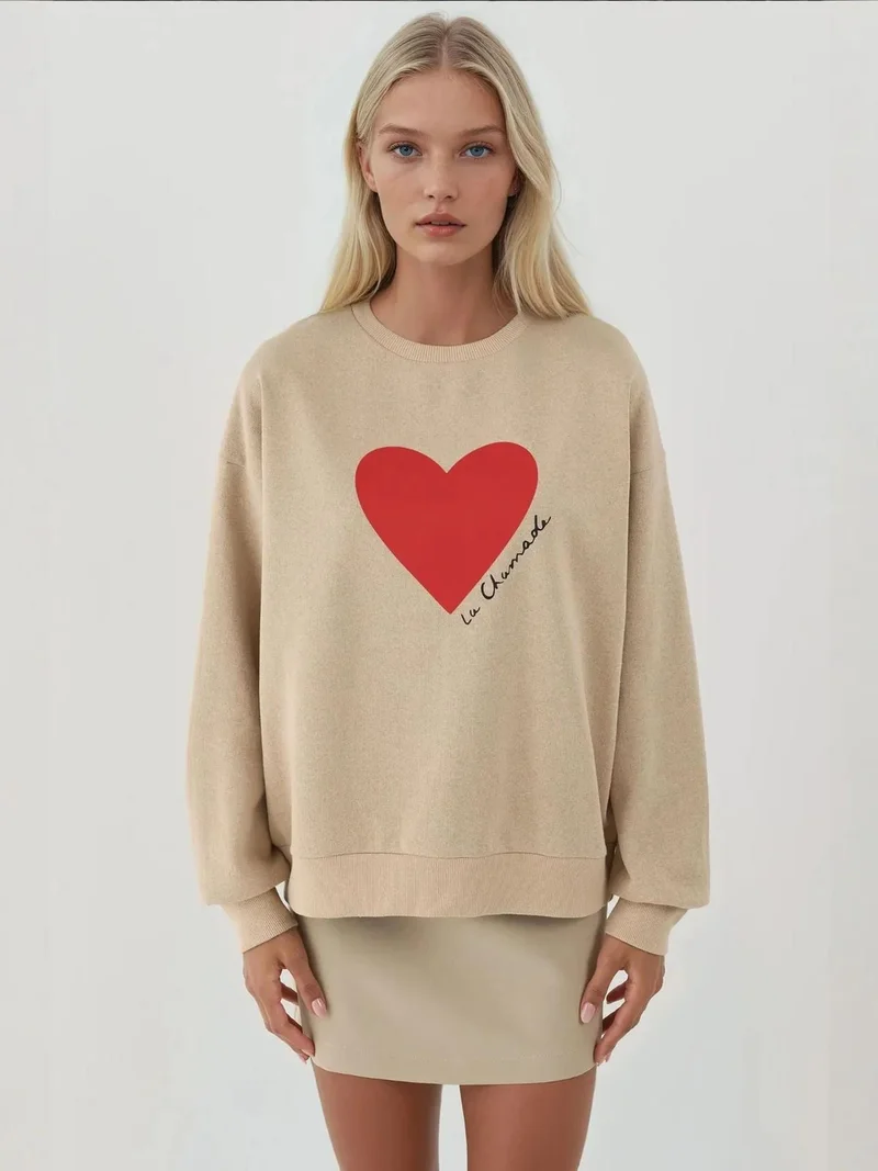 HICCUP Printed Crew Neck Raised Sweatshirt