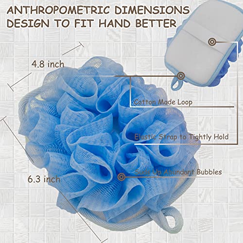 Bleu Bath (2 Pack) Exfoliating Bath Sponge Body Loofah Mitt Pad Shower Pouf Elastic Hand Strap Mesh Sponge Shower Scrubber - Image 4