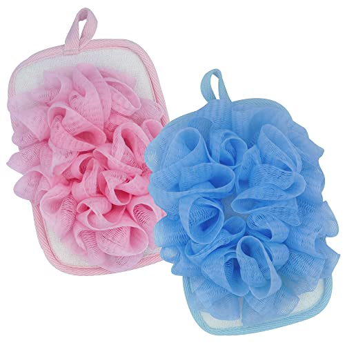 Bleu Bath (2 Pack) Exfoliating Bath Sponge Body Loofah Mitt Pad Shower Pouf Elastic Hand Strap Mesh Sponge Shower Scrubber - Image 1