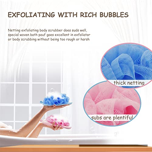 Bleu Bath (2 Pack) Exfoliating Bath Sponge Body Loofah Mitt Pad Shower Pouf Elastic Hand Strap Mesh Sponge Shower Scrubber - Image 5
