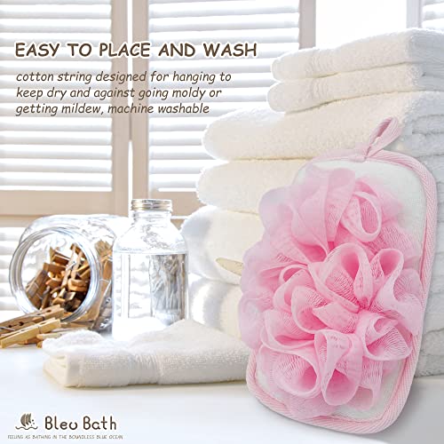 Bleu Bath (2 Pack) Exfoliating Bath Sponge Body Loofah Mitt Pad Shower Pouf Elastic Hand Strap Mesh Sponge Shower Scrubber - Image 2