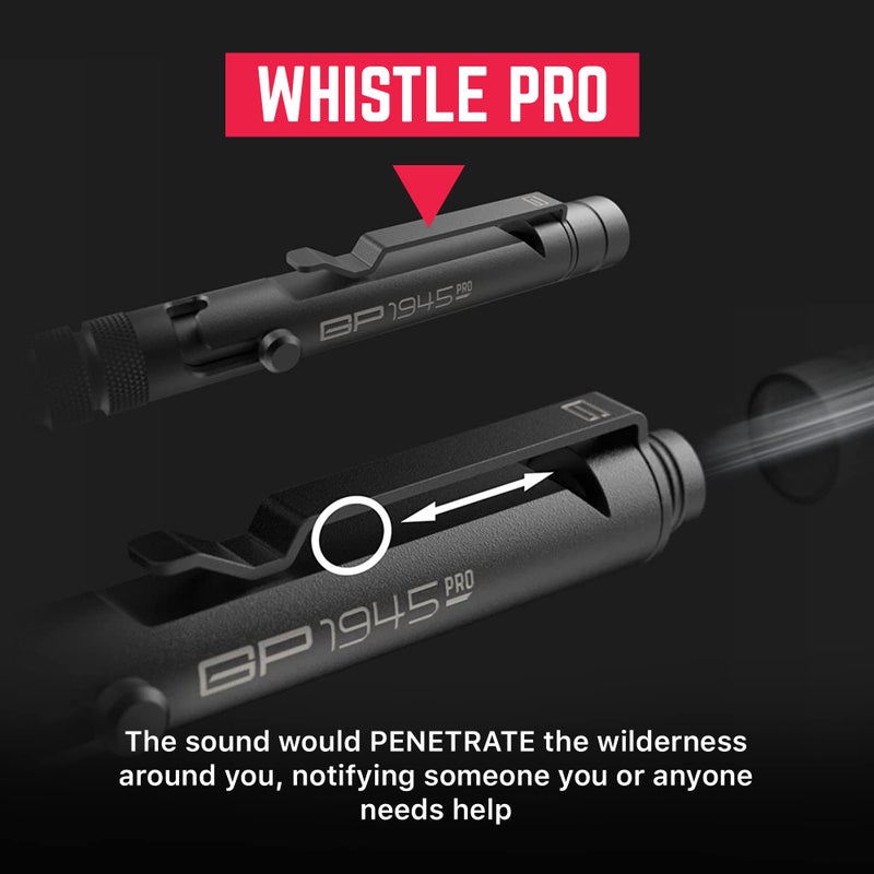 GPCA - GP 1945 Pen LITE, Pen Light Smart Alternative, Refillable EDC Multitool with Multi-Tone Rescue Whistle, Measurement on grip, Survival Gear for Camping, Hiking, Aluminum, Jet Black - Image 4