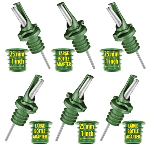 Poura Olive Oil Spout for Olive Oil Dispenser - UK Patented Oil Pourer - Mid Flow Shut Off for Accurate Measurement - One Handed Open & Close Cap Keeps Oil Fresh and Prevents Oxidization - Green 6 Pack - Image 1