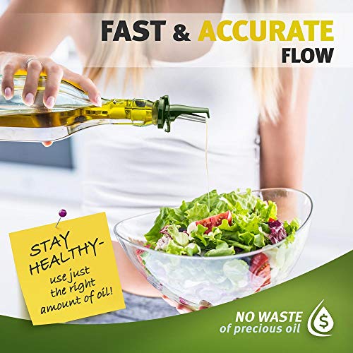 Poura Olive Oil Spout for Olive Oil Dispenser - UK Patented Oil Pourer - Mid Flow Shut Off for Accurate Measurement - One Handed Open & Close Cap Keeps Oil Fresh and Prevents Oxidization - Green 6 Pack - Image 3