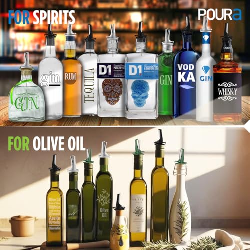 Poura Olive Oil Spout for Olive Oil Dispenser - UK Patented Oil Pourer - Mid Flow Shut Off for Accurate Measurement - One Handed Open & Close Cap Keeps Oil Fresh and Prevents Oxidization - Green 6 Pack - Image 4