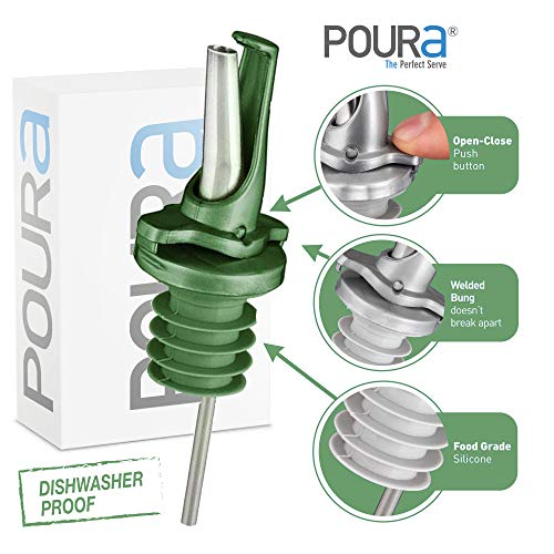 Poura Olive Oil Spout for Olive Oil Dispenser - UK Patented Oil Pourer - Mid Flow Shut Off for Accurate Measurement - One Handed Open & Close Cap Keeps Oil Fresh and Prevents Oxidization - Green 6 Pack - Image 5
