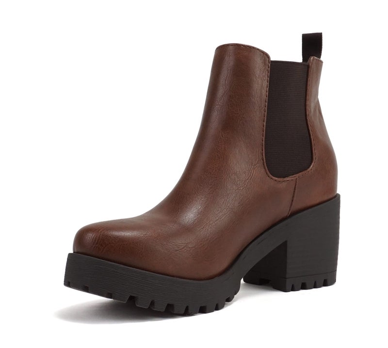 Soda Top Shoes Jaber Ankle Boot W Lug Sole Elastic Gore and Chunky Heel (Brown Pu, 8) - Image 4