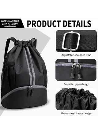 Sports Drawstring Backpack,String Swim Gym Bag with Shoes Compartment and Wet Proof Pocket,Basketball Bag Backpack Wet and Dry Compartment，Soccer Ball and Cleats Bag,Waterproof Drawstring Soccer Ball Backpack for Soccer, Basketball and Rugby - view 5