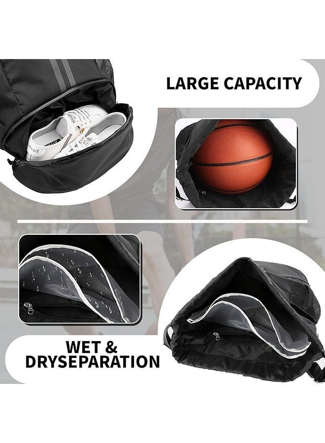 Arabest حقيبة ظهر رياضية بسحب الحبل، حقيبة سباحة ورياضة مع قسم للأحذية وجيب مقاوم للماء، حقيبة كرة سلة بجيب رطب وجاف، حقيبة كرة قدم وأحذية، حقيبة ظهر مقاومة للماء لكرة القدم، كرة السلة والرجبي - Image 3