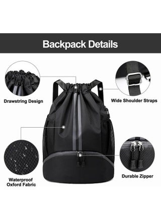 Sports Drawstring Backpack,String Swim Gym Bag with Shoes Compartment and Wet Proof Pocket,Basketball Bag Backpack Wet and Dry Compartment，Soccer Ball and Cleats Bag,Waterproof Drawstring Soccer Ball Backpack for Soccer, Basketball and Rugby - view 4
