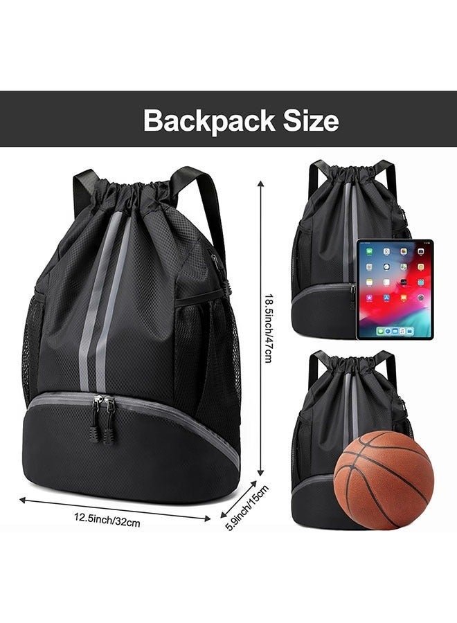 Arabest حقيبة ظهر رياضية بسحب الحبل، حقيبة سباحة ورياضة مع قسم للأحذية وجيب مقاوم للماء، حقيبة كرة سلة بجيب رطب وجاف، حقيبة كرة قدم وأحذية، حقيبة ظهر مقاومة للماء لكرة القدم، كرة السلة والرجبي - Image 2