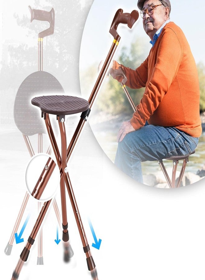 Kitwe عصا كيتوي مع مقعد قابل للطي وخفيف الوزن، عصا مشي قابلة لتعديل الارتفاع، كرسي عصا لكبار السن لتحقيق التوازن، عصا مشي مانعة للانزلاق لكبار السن من الرجال وذوي الاحتياجات الخاصة. - Image 3