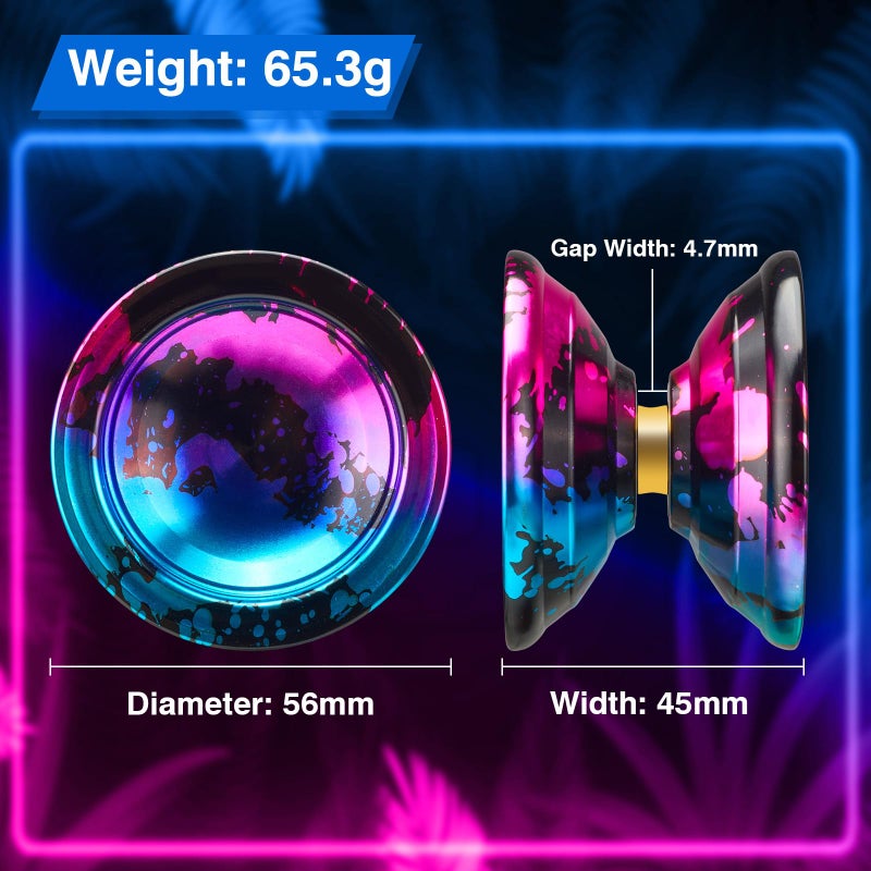 FETESNICE 1No Professional Yoyo for Adults  Responsive  Unresponsive Metal Yoyo Set for Beginners  Advanced Players Includes 10 Strings Glove and Carry Bag Black Blue Pink - Image 3