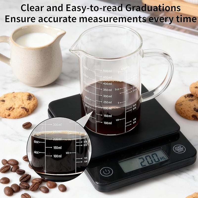 77L Glass Measuring Cup, 【Insulated handle, V-Shaped Spout】, High Borosilicate Glass Measuring Cup for Kitchen or Restaurant, Easy To Read, 500 ML (0.5 Liter, 2 Cup) - Image 3