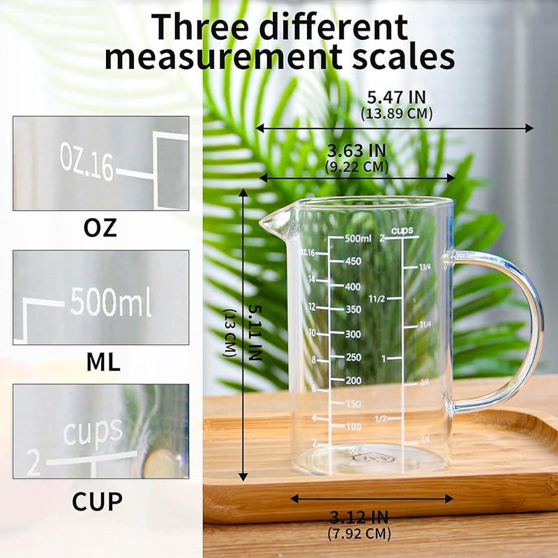 77L Glass Measuring Cup, 【Insulated handle, V-Shaped Spout】, High Borosilicate Glass Measuring Cup for Kitchen or Restaurant, Easy To Read, 500 ML (0.5 Liter, 2 Cup) - Image 5
